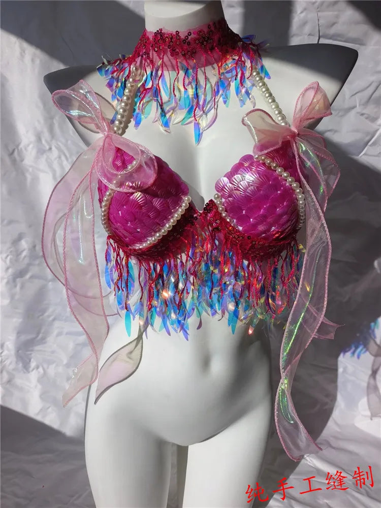 Super Beautiful Mermaid Bikini Sequin Bra Summer Swimming Free Diving Cosplay Mermaid Bra Oceanarium Bar Performance Clothing