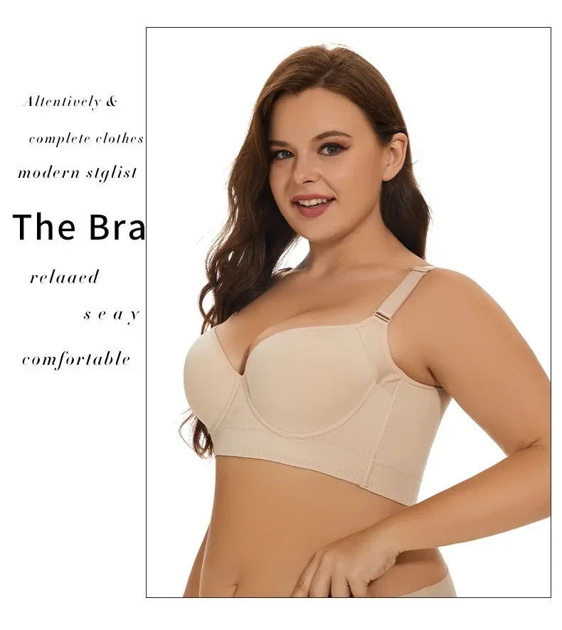 New Full Back Coverage Push Up Bras Women's Hide Back Fat Deep Cup Shapewear Fat Smoothing Uplift Underwire Bra for Big Bust