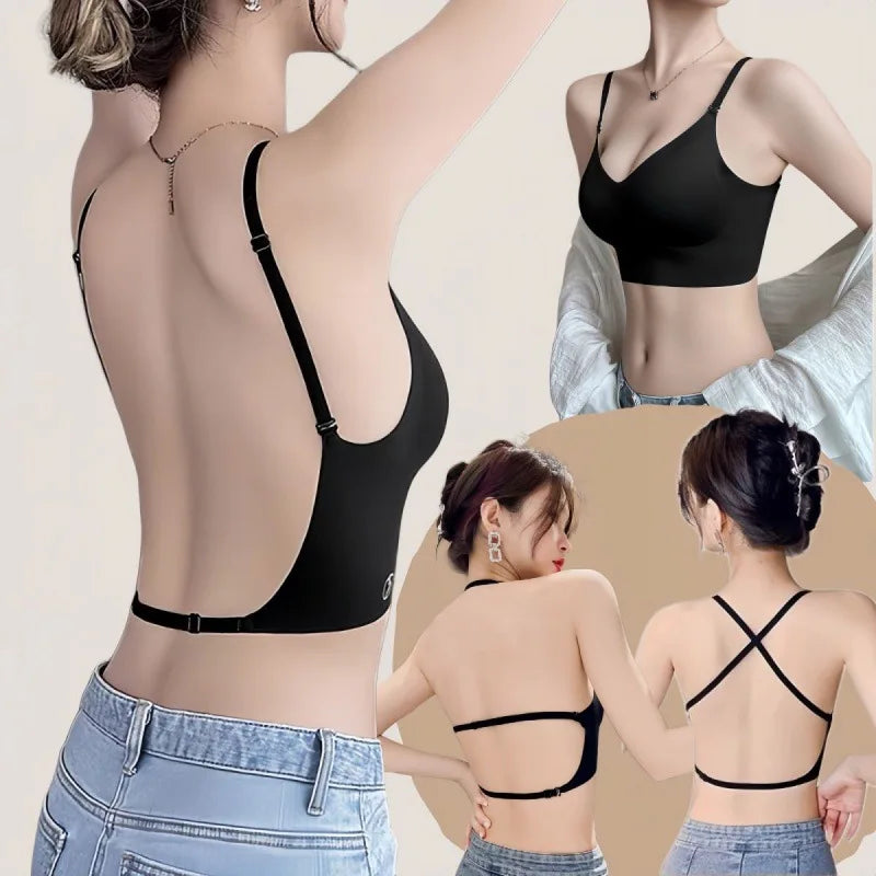 Women’s Deep U Beauty Back Plunge Bras Invisible Bra Push Up Underwear Sexy Invisible Lingerie for Dresses Solid Braletter