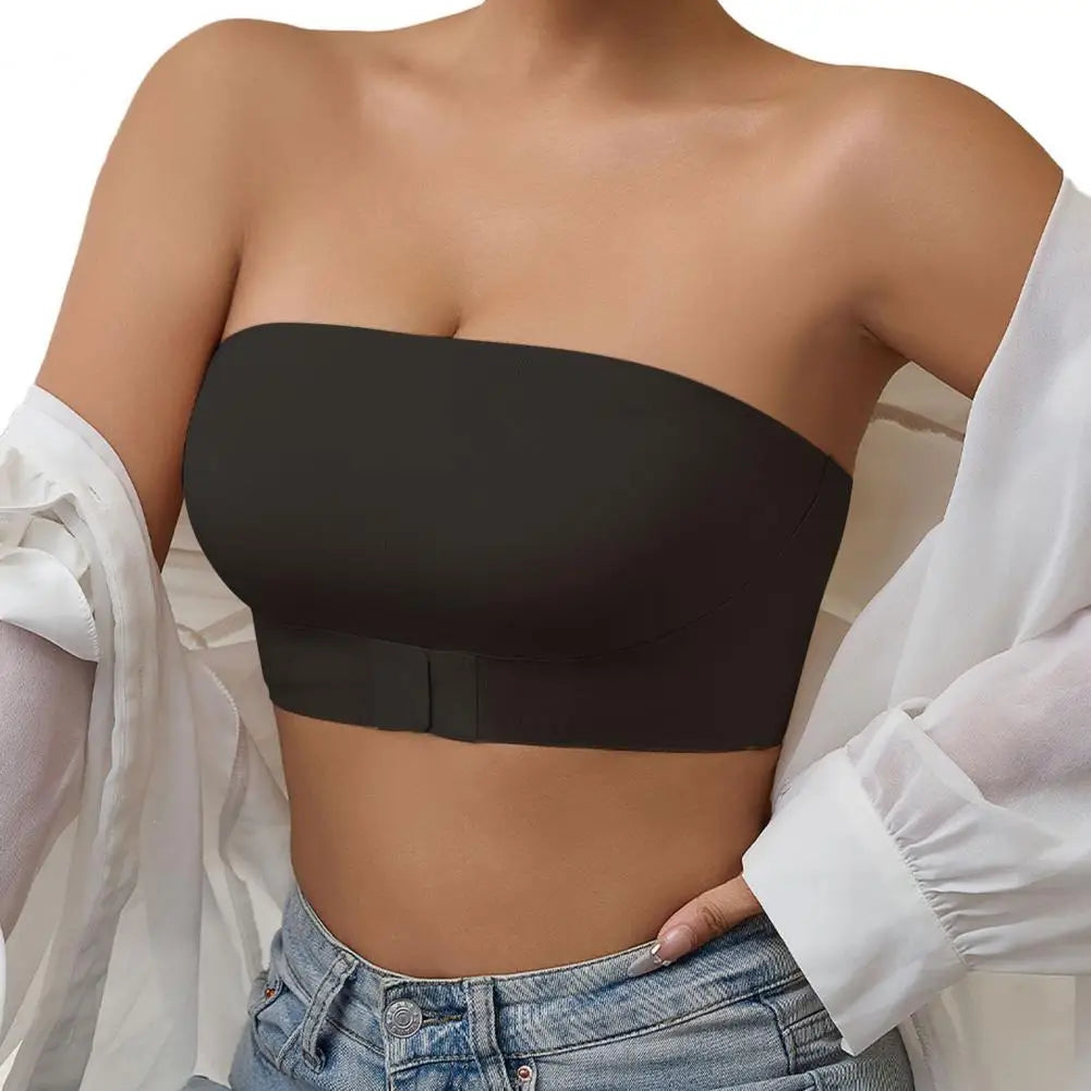 FrontWomens Strapless Bra Bandeau Closure Strapless Bra for Women Non-Slip Wireless Bandeau Bra Seamless Padded Tube Top
