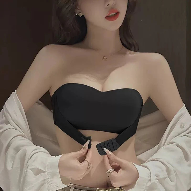 1pcs Women's Strapless Bras Lady With Padding Seamless Front Button Bra Female Comfortable Smooth Underwear Invisible Brassieres