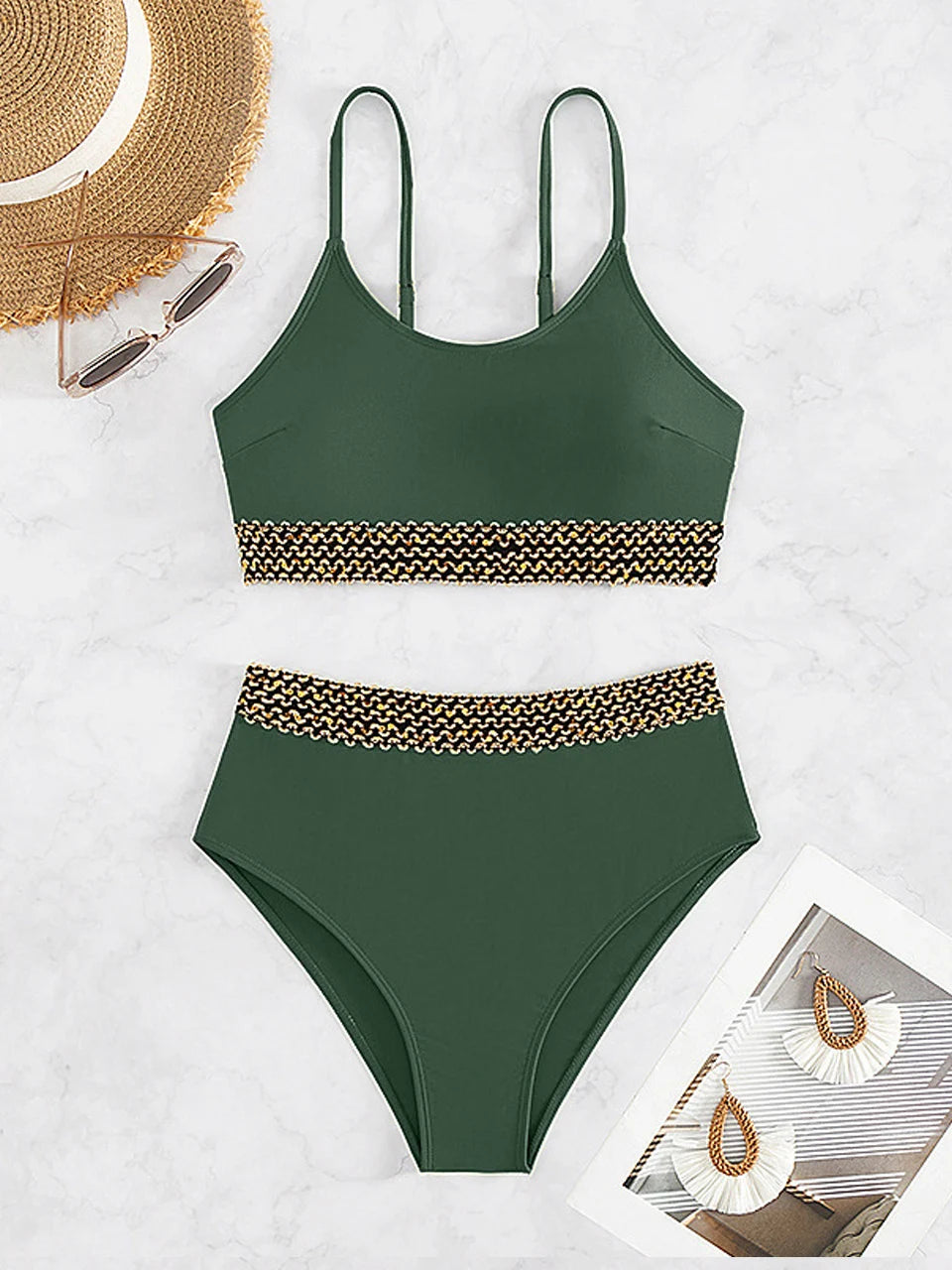 Sexy High Waist Bikini Women High Cut Swimsuit Female Padded Bathing Suit Solid Swimwear Two Piece Beachwear Swimming Summer