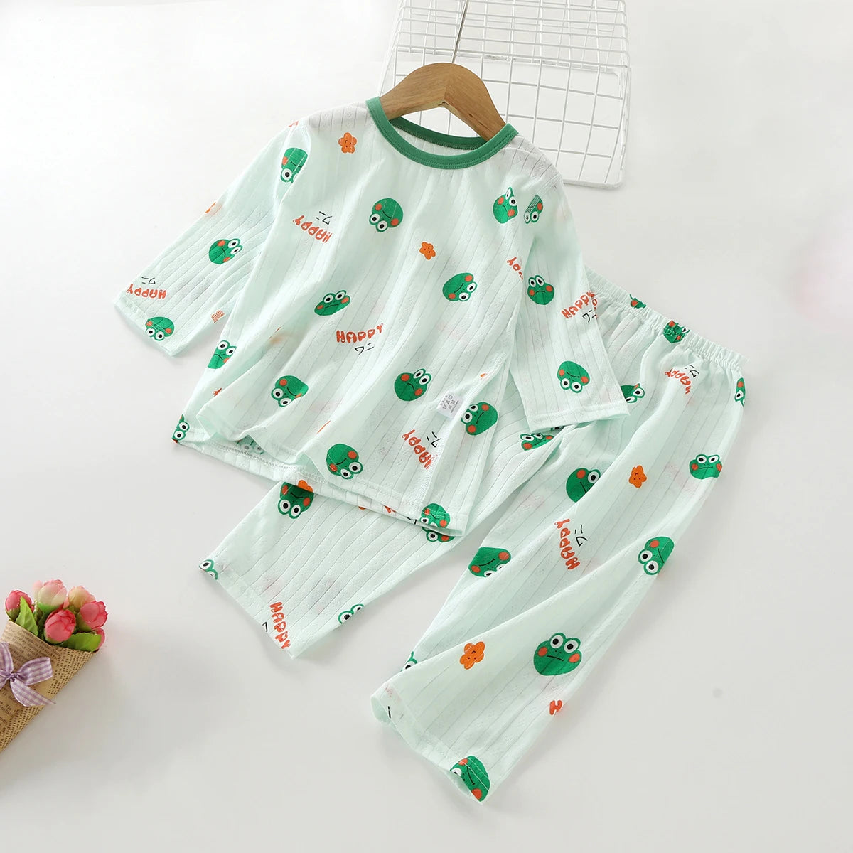 Summer Kids Pajama Set A-Class Cotton Long-Sleeve Carton Print Homewear Thin Breathable Air Conditioning Sleepwear