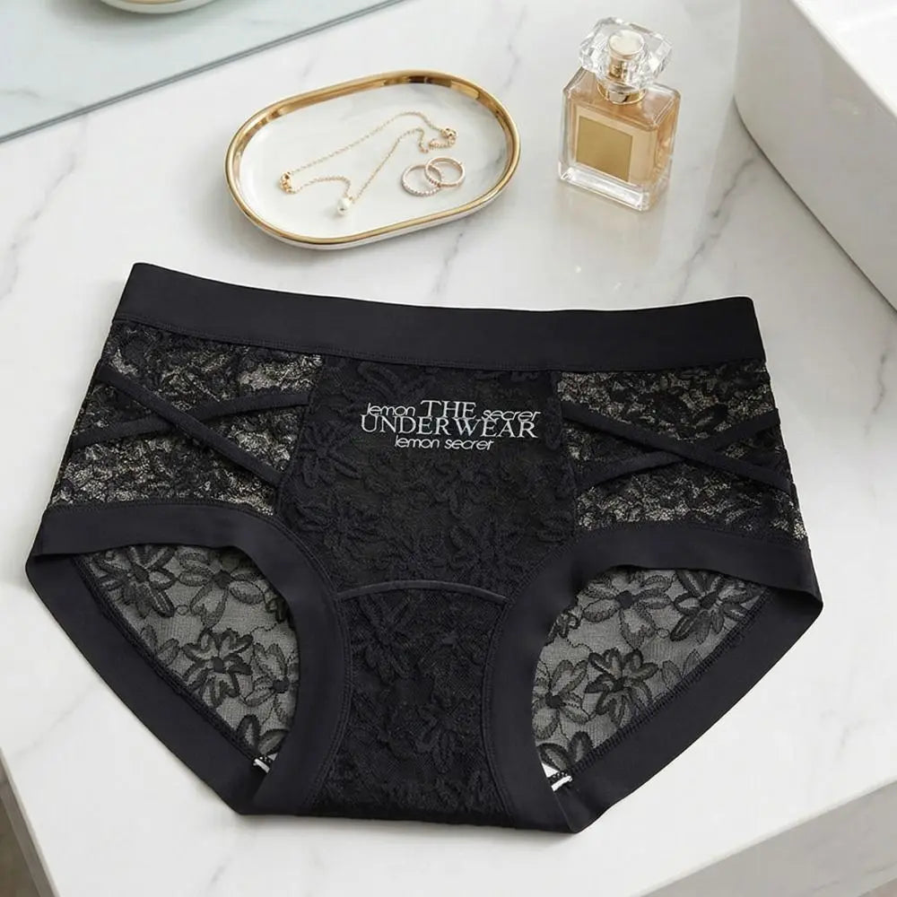 Lingerie French Style Lace Briefs Mesh Patchwork Satin Silk Panties Low Waist Transparent Lace Underwear Women Gifts