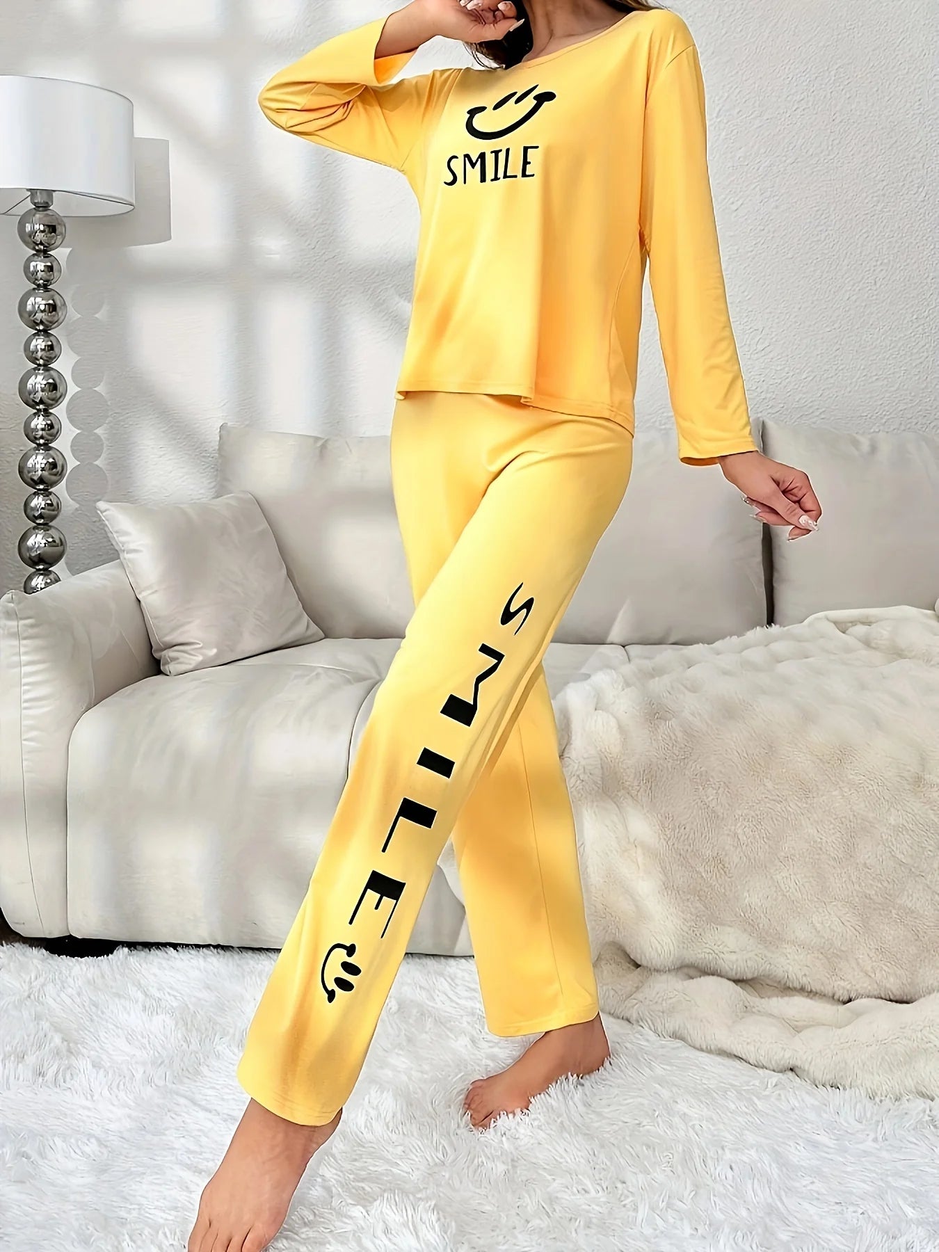 Women's Casual Cute Printed Long-Sleeve Pajama Set for Spring and Summer, Suitable for Everyday Wear and Can Be Worn Outside