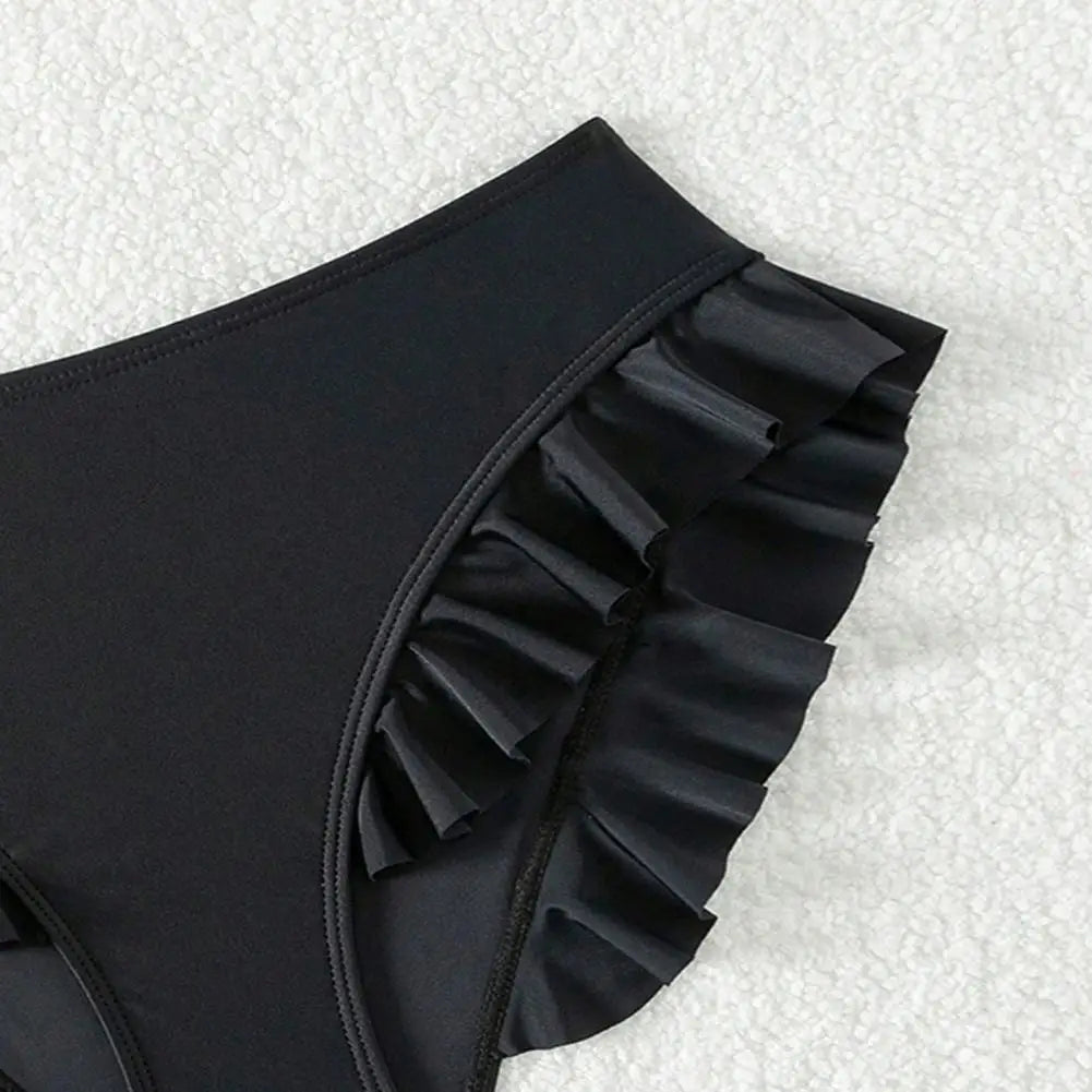 Women Swim Trunks High-waisted Ruffle Trim Bikini Bottoms for Women with Tummy Control Quick-drying Beachwear Swimwear Trunks
