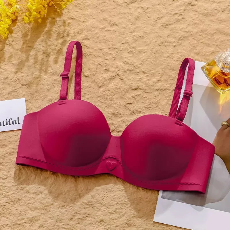 Women's Half Cup Bra Non-Slip Underwear for Small Breasts Gathered without Marks with Side Breast Adjustment