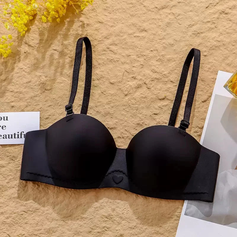 Women's Half Cup Bra Non-Slip Underwear for Small Breasts Gathered without Marks with Side Breast Adjustment