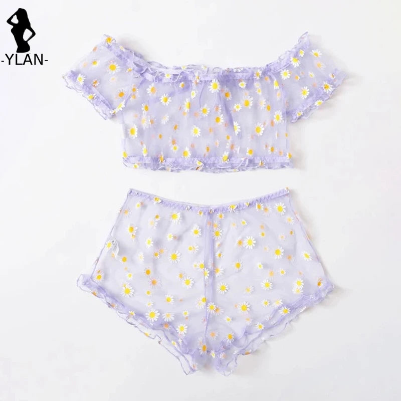 Strapless Bra Set Women Intimates Sheer Gauze Ruffles Lingerie Set Sexy Off Shoulder Underwear Fancy Temptation Erotic Lingerie