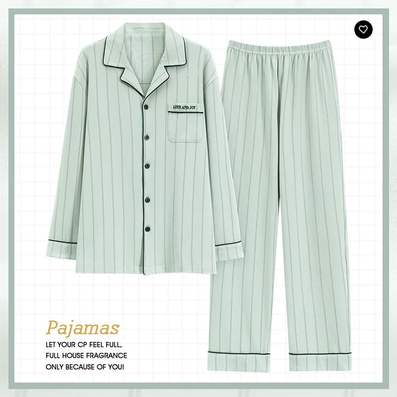 Men's Pajama Sets Long Sleeve Cotton Top Pant Sleepwear Soft Spring Autumn Plus Size Loungewear Male Homewear Leisure Outwear
