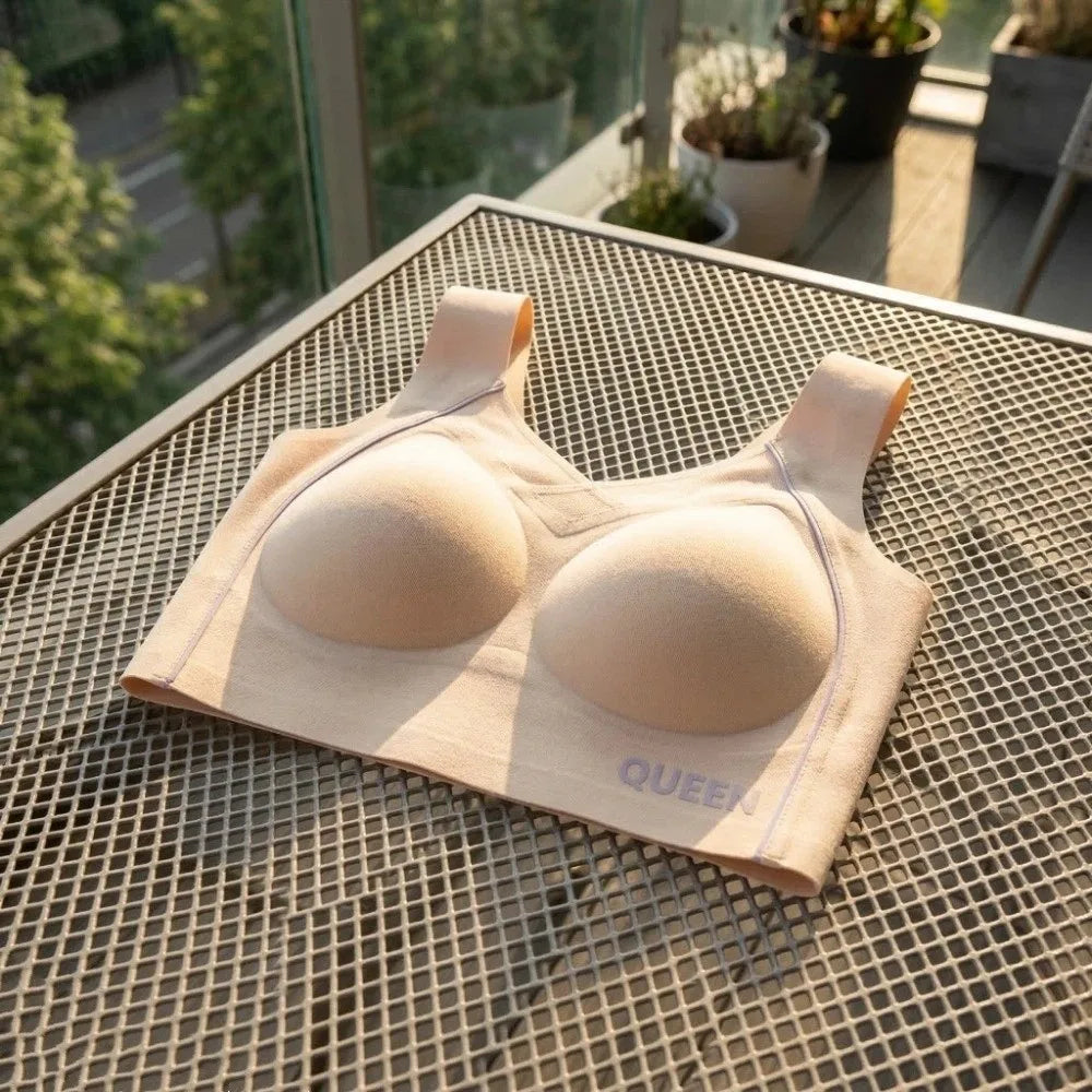 Soft Elastic Traceless Wireless V Bra Mesh V Neck Gathered Breasts Seamless Bras Shockproof Lingerie Push Up Underwear Running