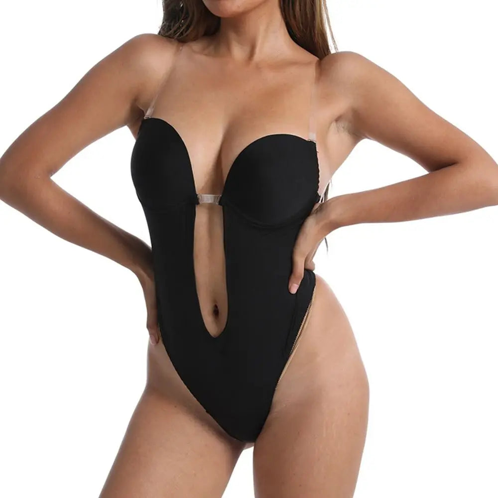 Plunge Bras Thongs Lingerie Full Body Shaper Invisible Push Up Bra U Plunge Backless Underwear Backless Dress
