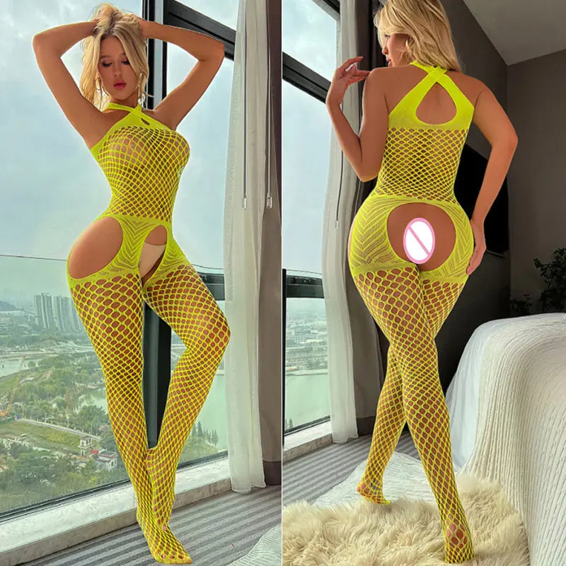 Sexy Lingerie Teddies Bodysuits Erotic Lingerie Open Crotch Fishnet Pantyhose Mesh Hot Erotic Body Stockings Porn Sex Costumes