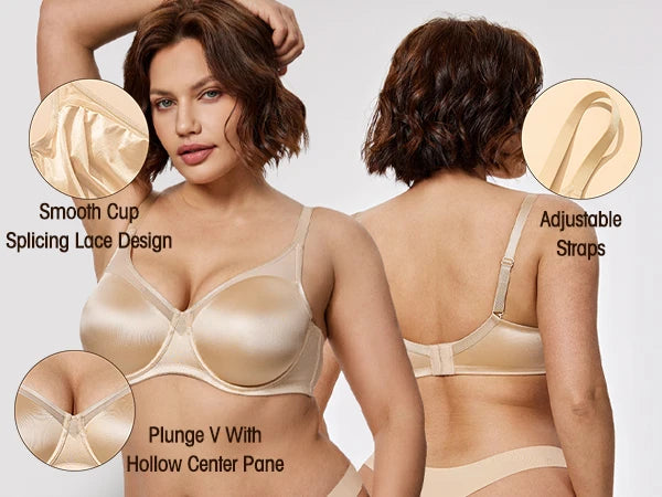 Wingslove Seamless Underwire Full Coverage Bra Unlined Lace Detail Comfort Bra For Women Soft Breathable Push Up Everyday Bra