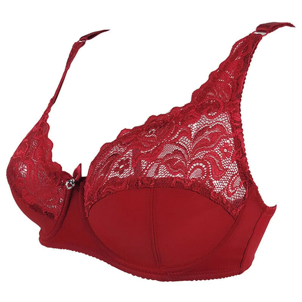 BCHRAYIUP Women's Underwired Non Padded Bra Sexy Sheer Lace Plunge Soft Cups Comfort Bra 34 36 38 40 42 44 B C D E