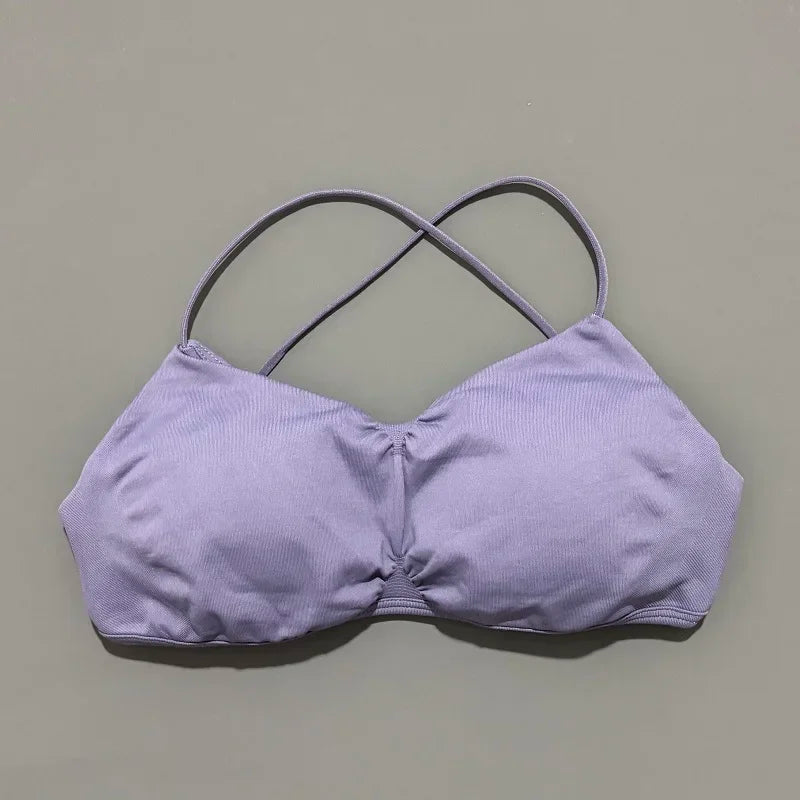 Women Halter Sports Bra Breathable Soft Comfortable Strappy Backless Medium Support Removable Pads Gym Fitness Athletic Bras