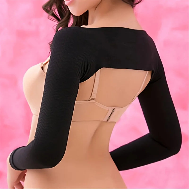 1 long-sleeved shapewear garment, back and shoulder shaping bodysuit, arm sleeves made of high-elastic fabric.