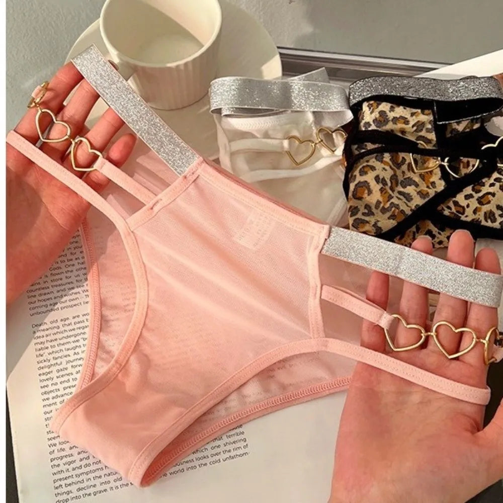 Lingerie Low-rise Women Underwear Glitter Strap Hollow Out Seamless Briefs Mesh Transparent Ladies Panties Gift