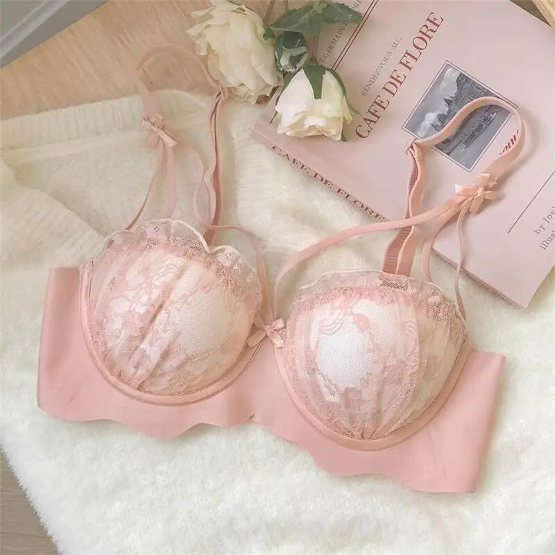 Lace Seamless Lingerie A thin bow bra for women without underwire push-up comfort