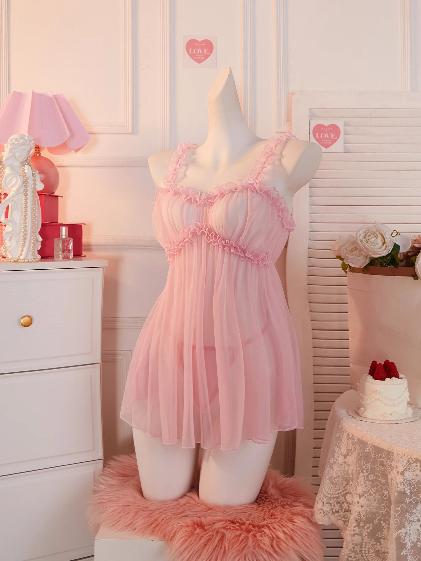 Sexy Babydoll Dress Women Lingerie See-through Sling Wedding Nightdress And T-back Set Elegant Cute Sleepwear For Date Surprise