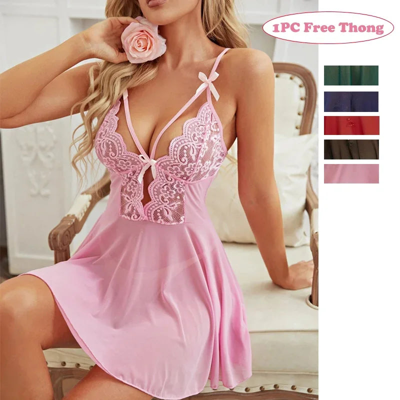 Erotic Lingerie for Woman Open Crotch Bra Set Sexy New Year Deep V Bodysuit Tulle Transparen TPush UP Underwear