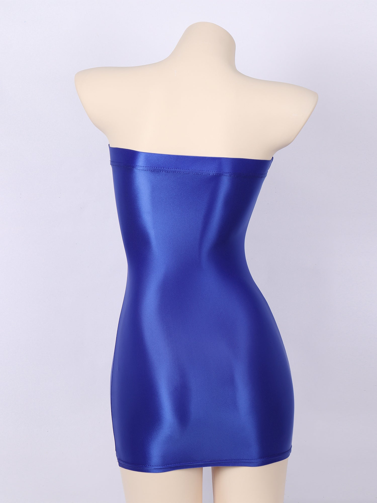 Women's Strapless Bodycon Dress Sleeveless Transparent Tight Pencil Dress Oil Glossy Package Hip Sheer Mini Dresses Clubwear