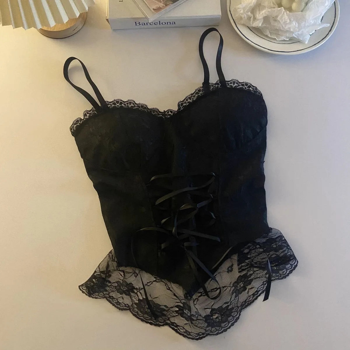 Sexy Lace Corset Crop Top Women Sleeveless Bandage Camisole Fashion Sling Tank Top Streetwear Blouse