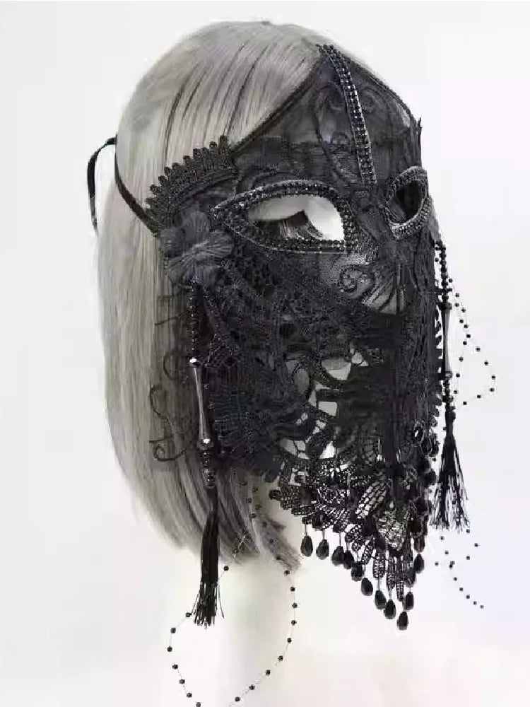Beauty Mysterious Full Face Black Lace Veil Mask, Holiday Birthday Singing Party Internet Celebrity Dance Adult Mask