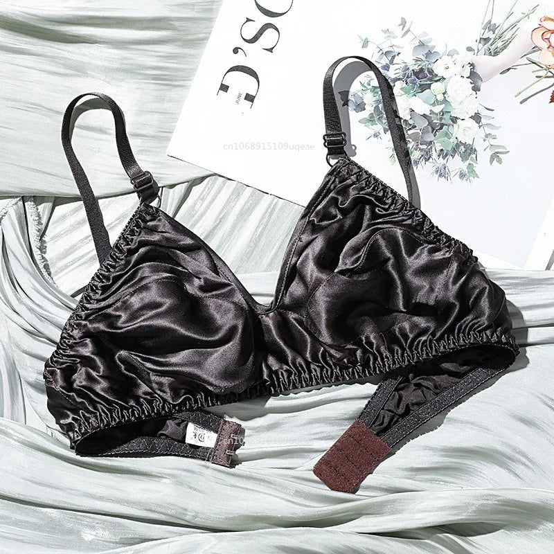 Women Satin Silk Bra Ultra-Thin Breathable Wireless Underwear Female Sexy Lingerie Top Push Up Brassiere Unlined Bra New 2025