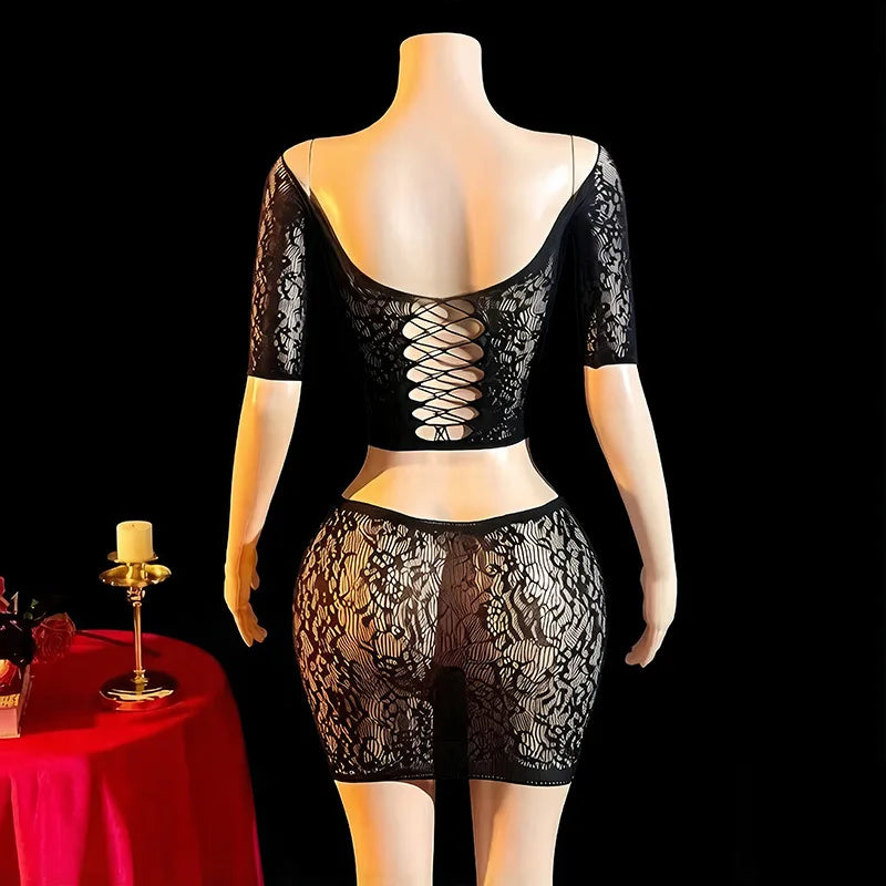 women's sexy lingerie sheer babydoll transparent lingerie  backless sexy nightgown vintage push up hollow lace