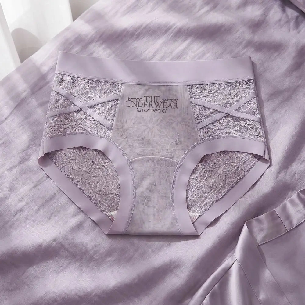 Lingerie French Style Lace Briefs Mesh Patchwork Satin Silk Panties Low Waist Transparent Lace Underwear Women Gifts