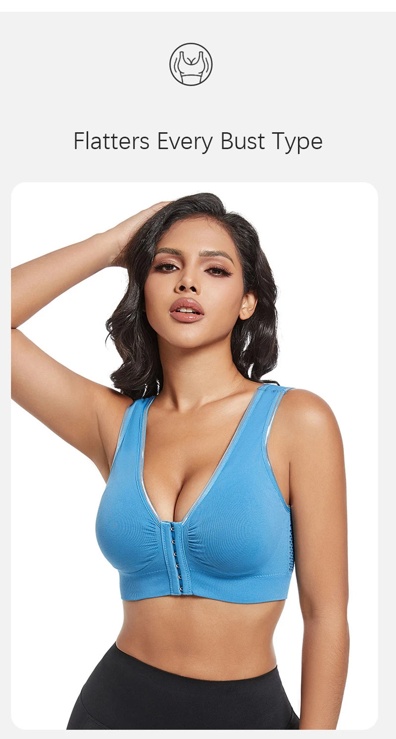 Sports Push Up Bra For Women Hollow Plus Size Bras Padded Wire Free Bralette Sexy Front Closure Breathable Brasserie Lingerie