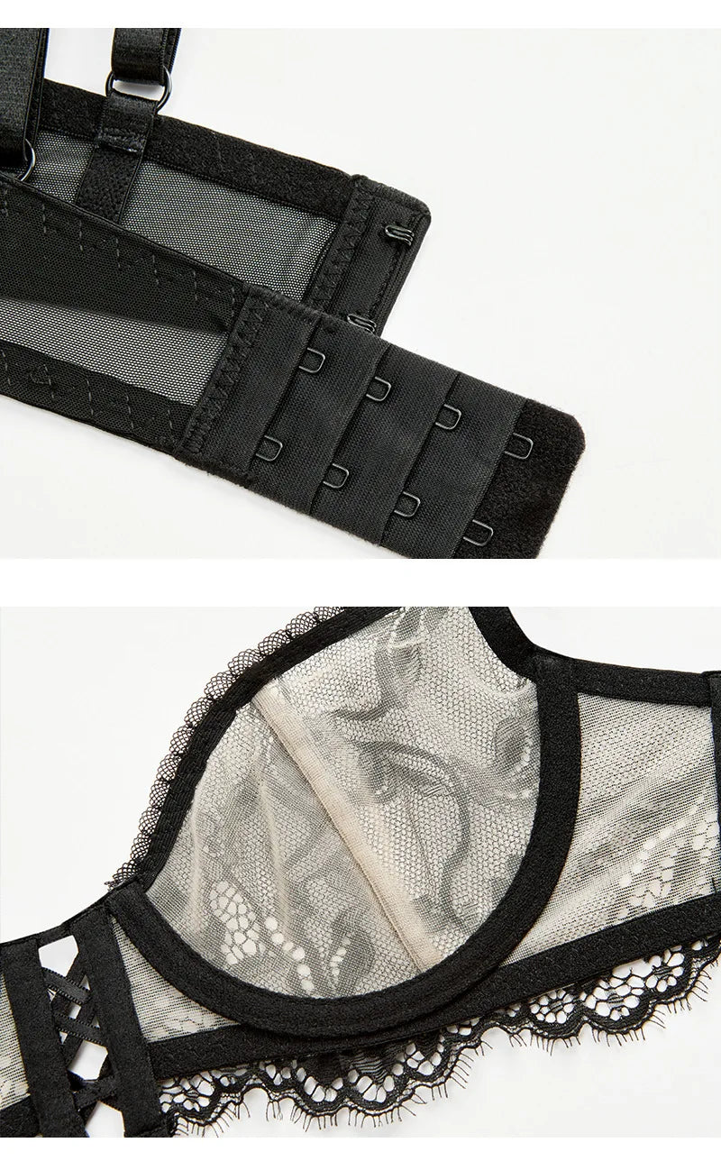 Women Sexy Bra See Through Lace Lingerie Bow Lace Embroidery Underwear Daily Female Bra