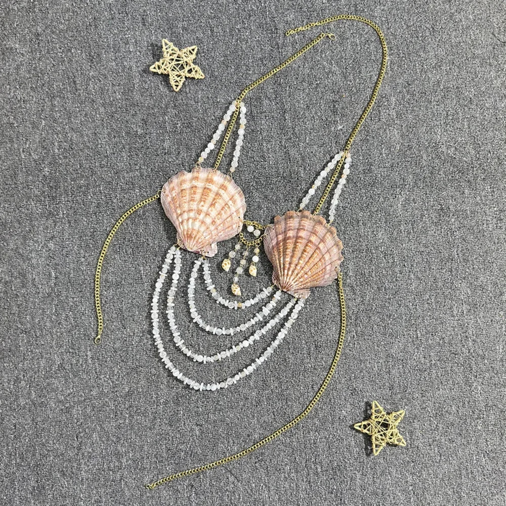 Women's Summer Neck Bikini Shell Top Sexy Peplum Tank Corset Body Chain,Mermaid Top for Christmas Girls ﻿