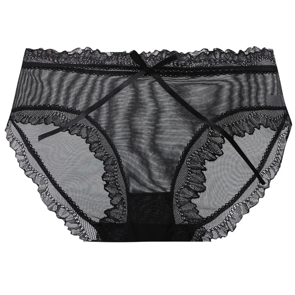 Lingerie Low Waist Lace Panties Ice Silk Bow Underwear for Women Cotton Crotch Seamless Panties Girl