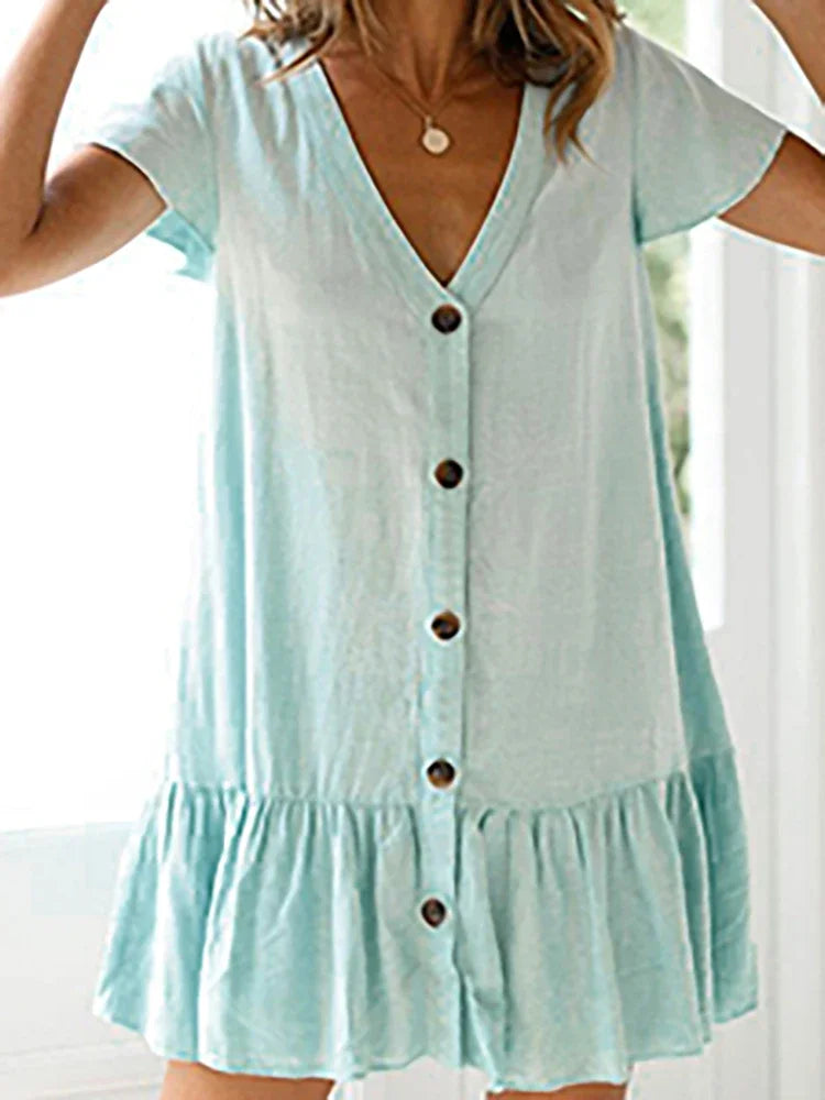 SUNFORYOU Cover-ups  Tunic For Beach Button Rayon V neck Beach Shirt Swimsuit Cover Up Vestido Sarong Beachwear Women Pareo