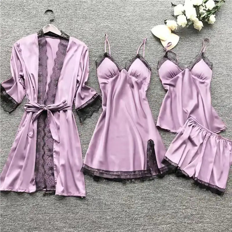 Women's 4-Piece Lingerie Set - Black Lace, The Ultimate Viral Essential for Comfortable & Sexy Lounging