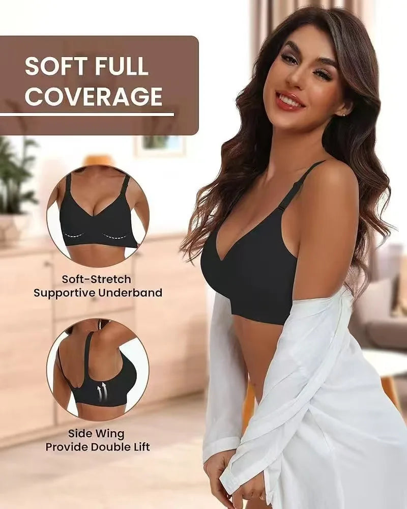 Women's Wireless Push-Up Bra Comfortable No-Wire Full Support Seamless Lift Bralette for Everyday T-Shirt Style