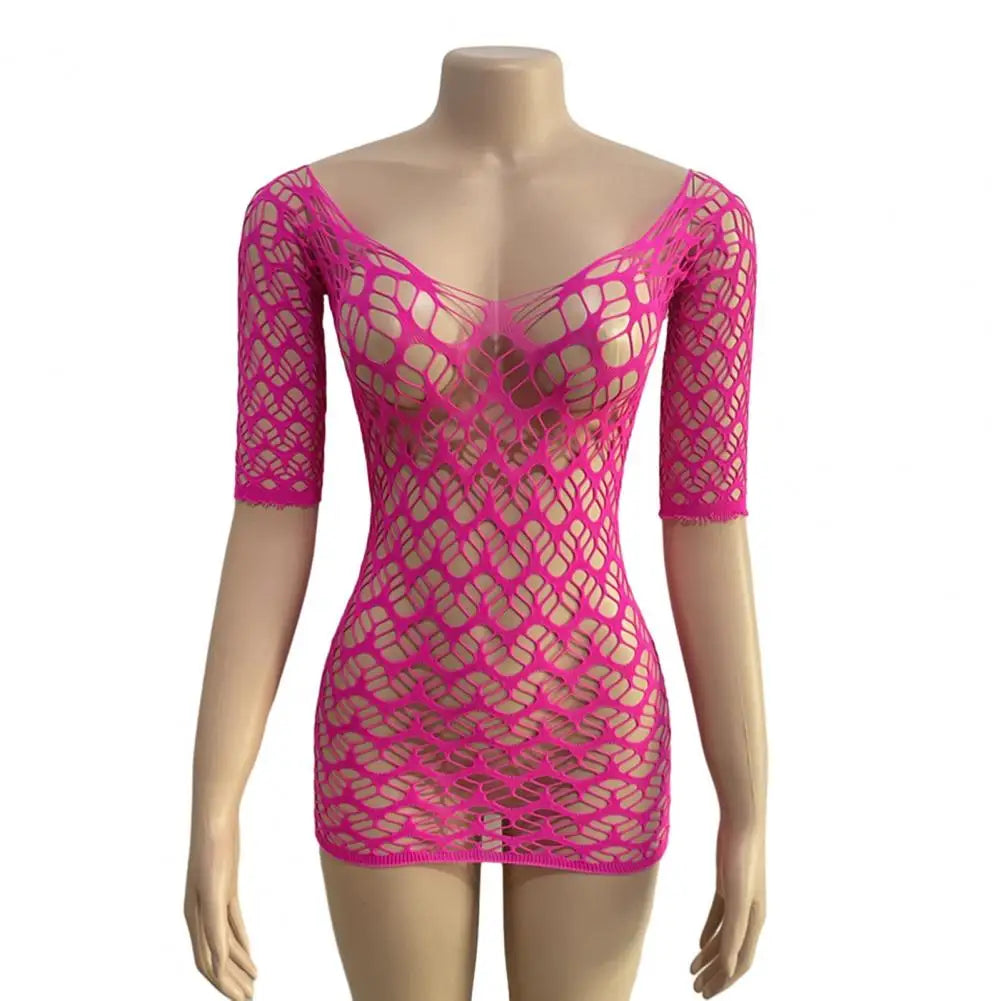 Women Swim Cover-up Swimsuit Cover Up Sexy Hollow Out Beach Cover-up Dress for Women Slim Fit V Neck Backless Bikini Mini Dress