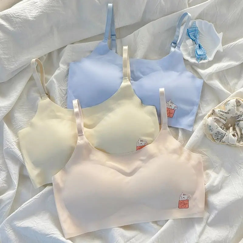 2pcs Bras Women Soft Skin Friendly Ice Silk Sports Yoga Bra Without Steel Ring Comfortable Breathable Support Girls Bra Vest