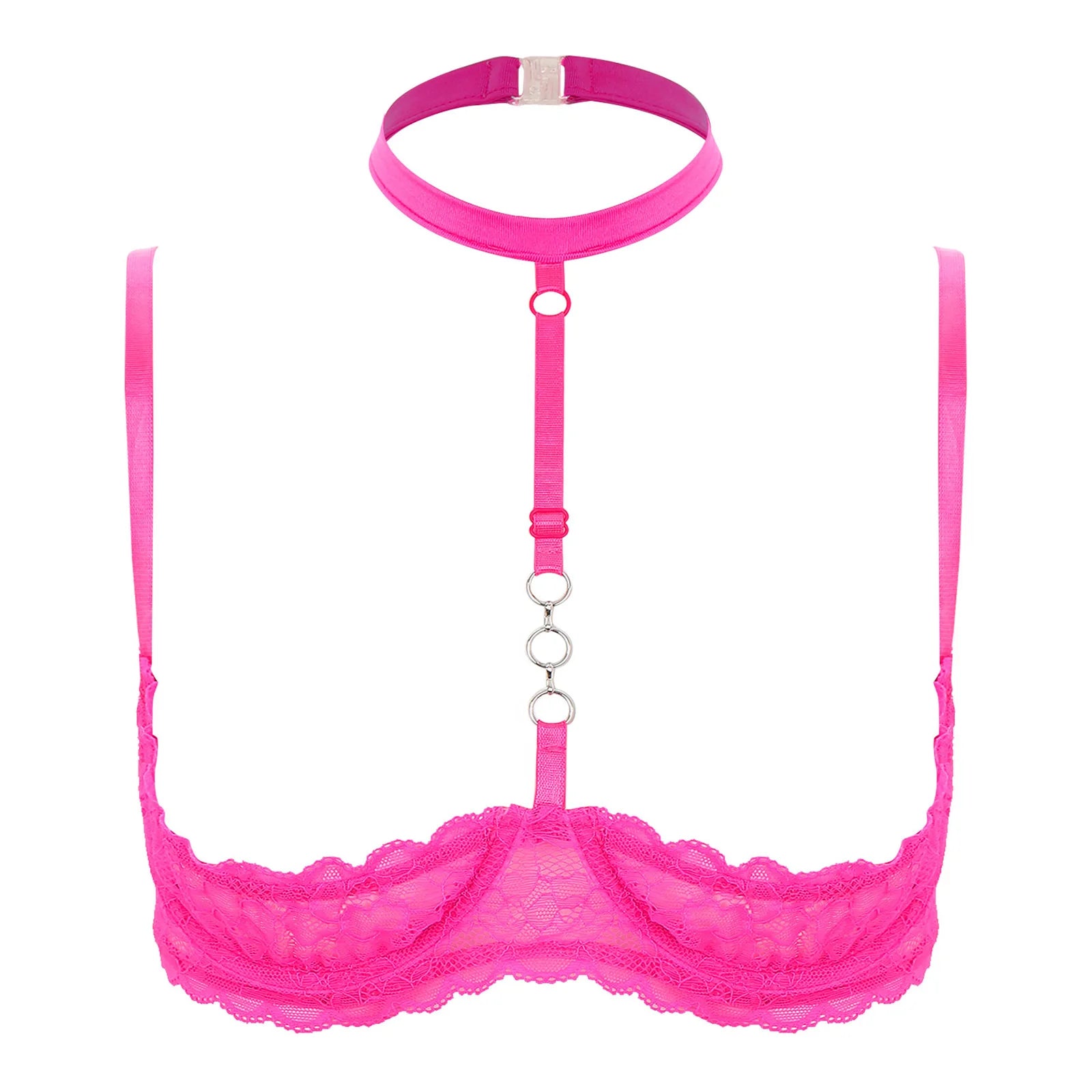 Women Hot Sexy Bras See-through Lace Unlined Wireless Bra Tops Female Halter Neck Strappy Hollow Out Nipples Lingerie Brassiere