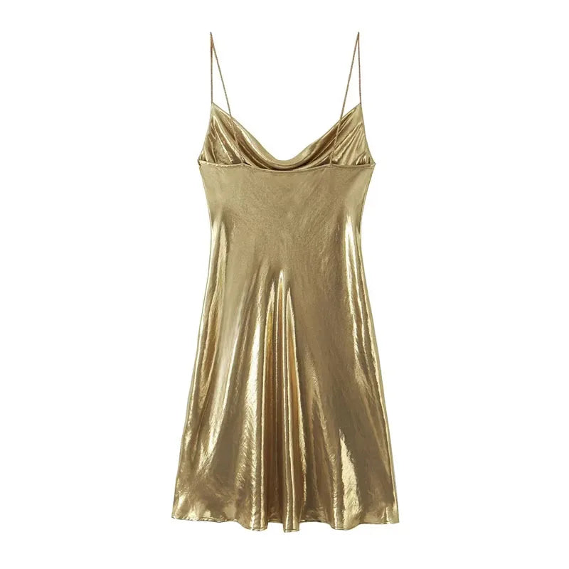MUJER Slip Dress Women Glitter Backless Short Dresses for Women 2025 Sexy Gold Silver Dress Prom Gala Party Mini Dresses Woman