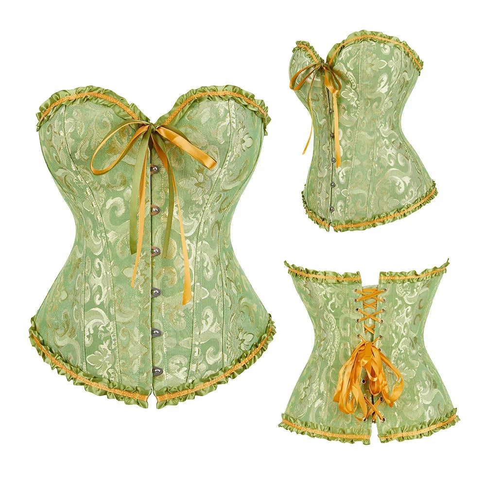 Women Sexy Overbust Corset Korset Basques Floral Lace Top Bustier Jacquard Lingerie Corselet