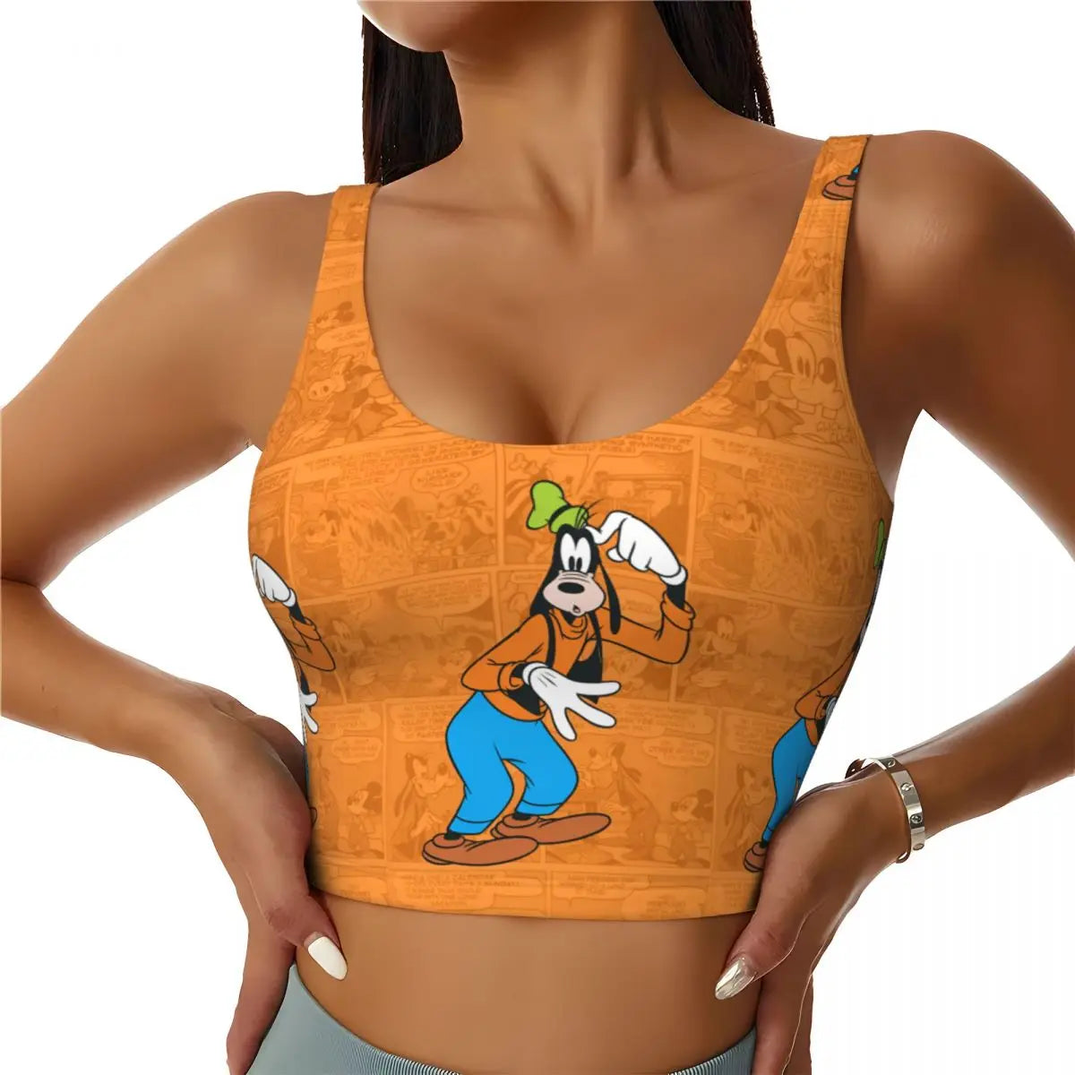Custom Goofy Cartoons High Impact Sports Bras for Women Mangas Seamless Workout Running Crop Tank Tops