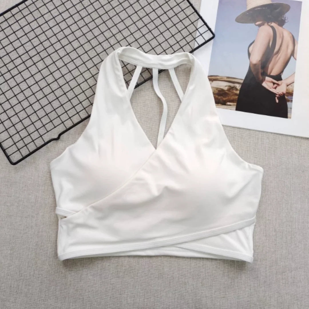 Sports Bra for Women, Fixed and Supportive Twist Design Pilates Yoga Wear, Beautiful Back Running Fitness Training Top