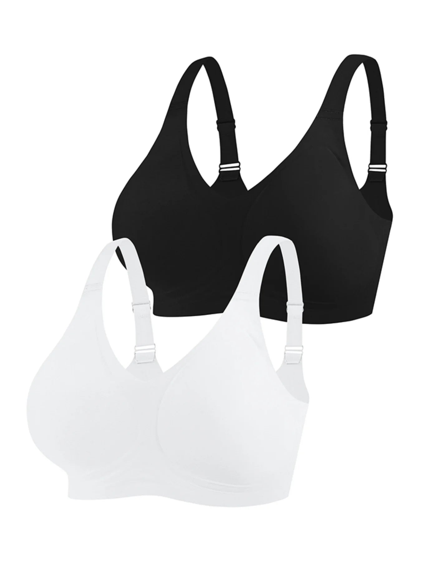 2PCS Plus size seamless jelly gel solid color full coverage anti sag anti spill bra, comfortable and high elastic wireless under