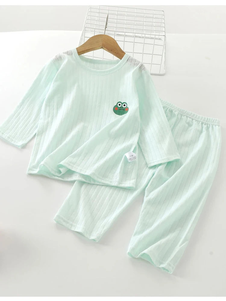 Summer Kids Pajama Set A-Class Cotton Long-Sleeve Carton Print Homewear Thin Breathable Air Conditioning Sleepwear