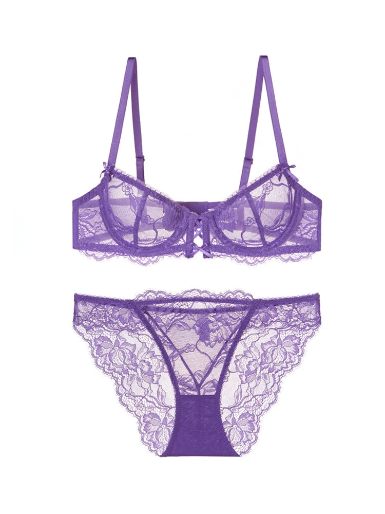 Half Cup Bras For Women Sexy Lingerie Plus Size Transparent Balconette Embroidery See Through Lace Bra Female Embroidery Bra