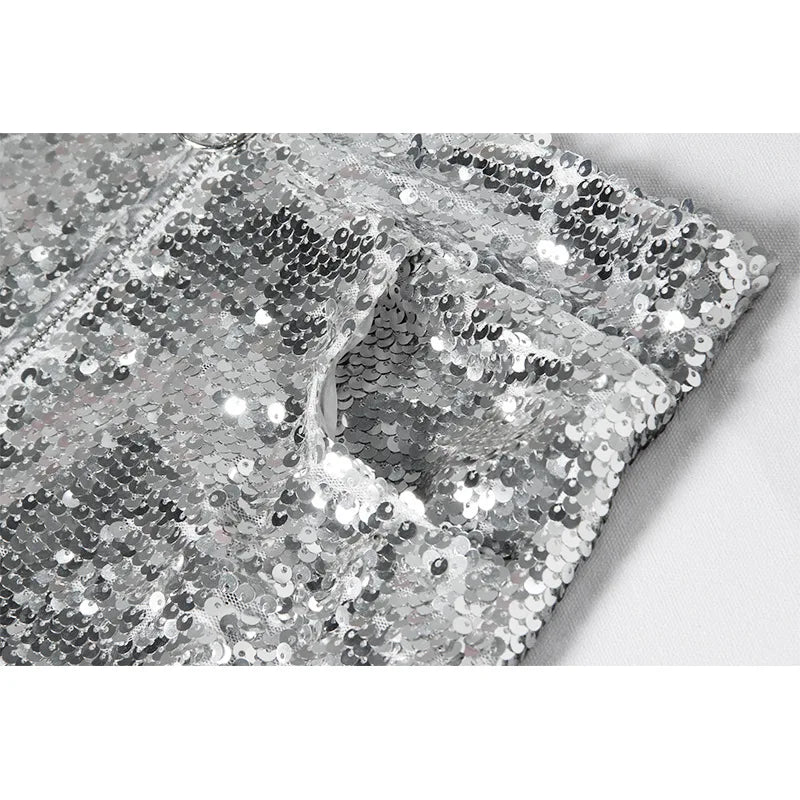 Sexy Women Sequin Shorts Summer High Waist O-Ring Zip Bodycon Shorts Feminino Skinny Party Club Festival Raves Pole Dance Shorts