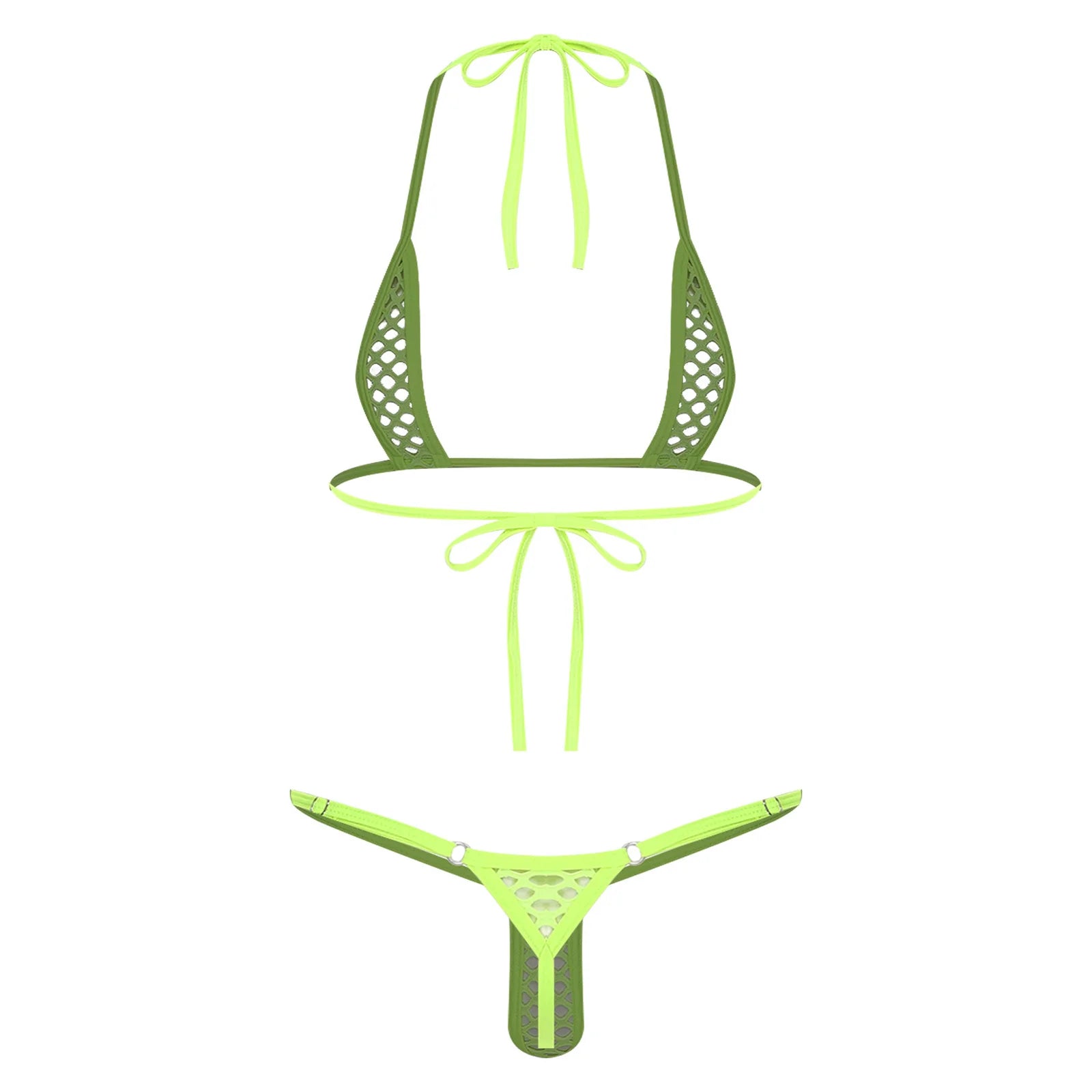 Womens Sexy Micro Bikini Swimsuit Lace-up Halter Bra Top with T-back Thong Lingerie Set Bathing Suit for Beach Night Pool Party